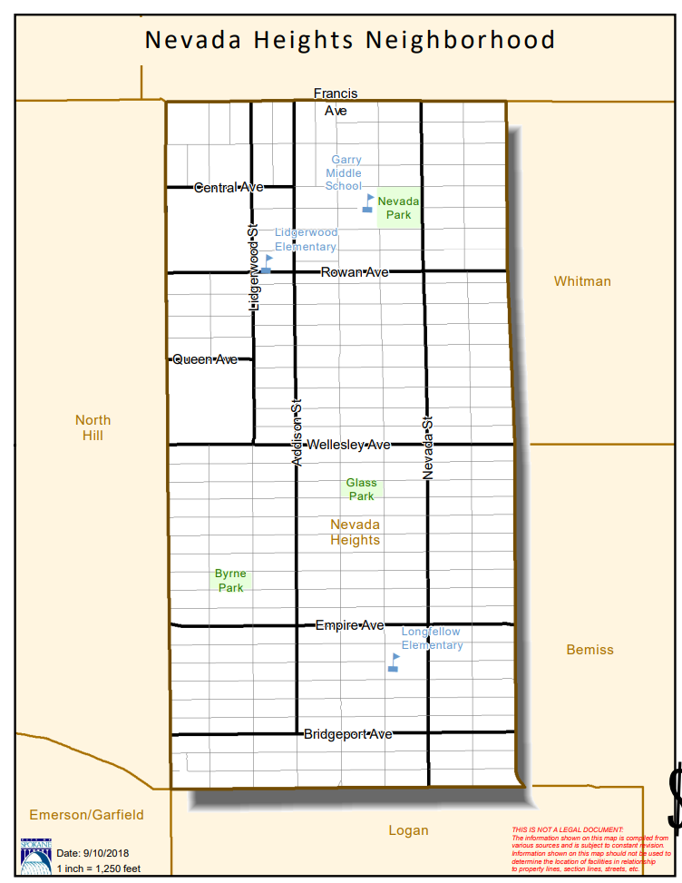 Image: Map of the boundaries of the Nevada Heights Neighborhood. 