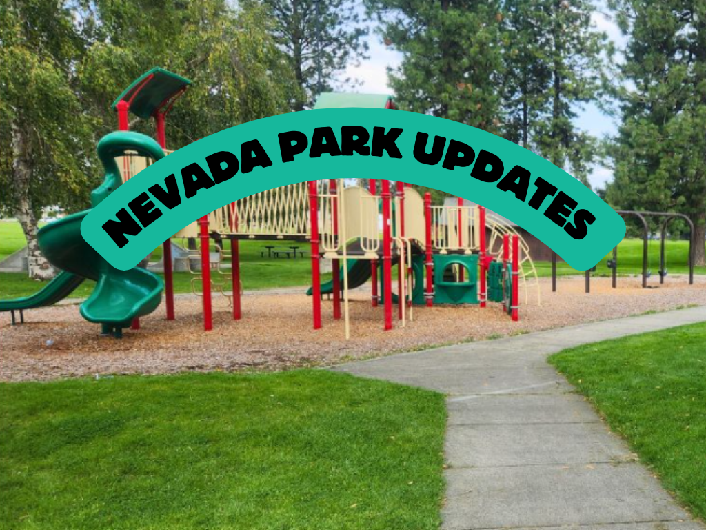 Image: Photo of Nevada Park with playground equipment. Title says: "Nevada Park Updates" 